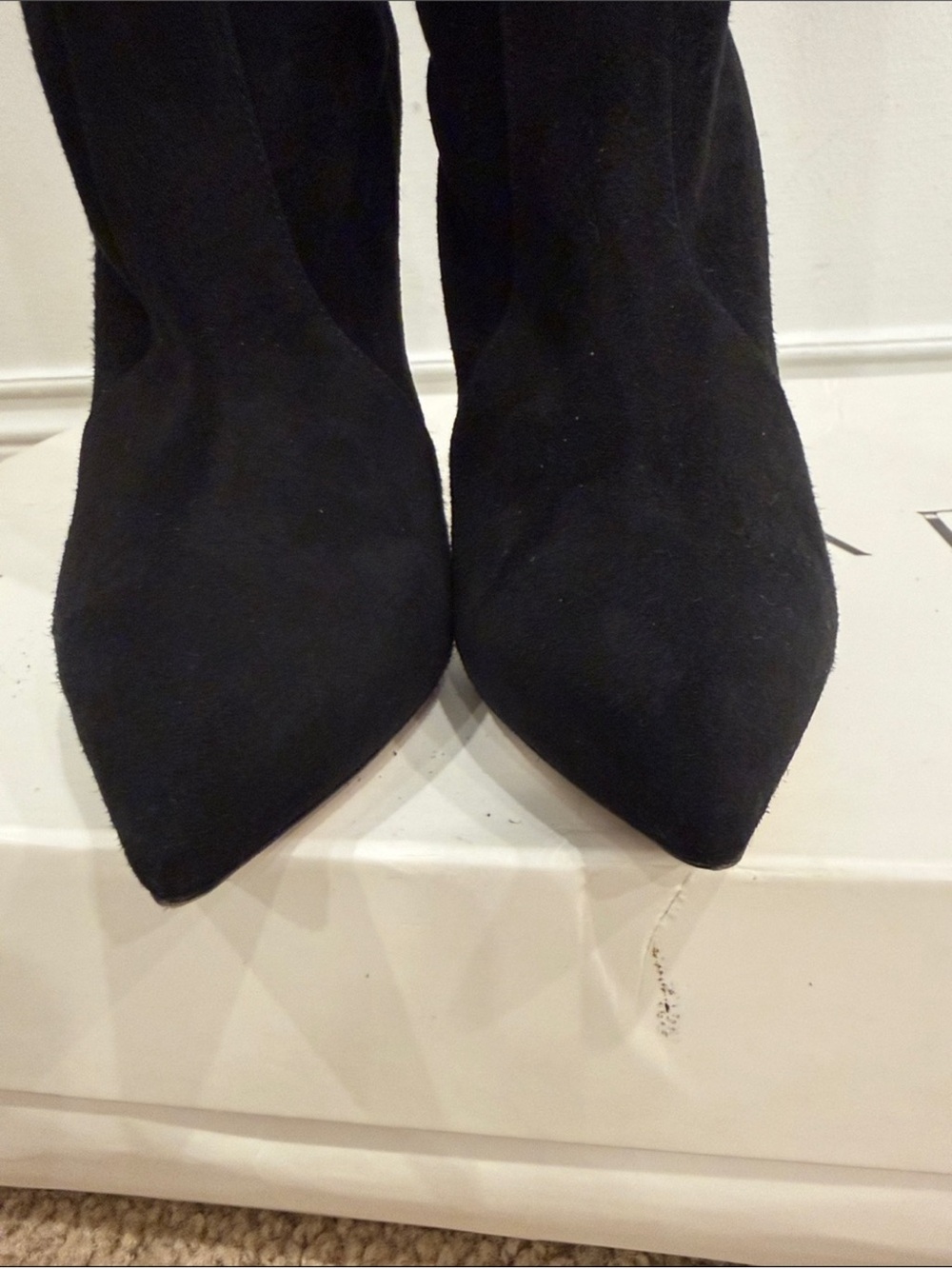 Casadei Black Suede Over The Knee Pearl Heel Boots 37 / US 7 Statement Luxury - Picture 5 of 10